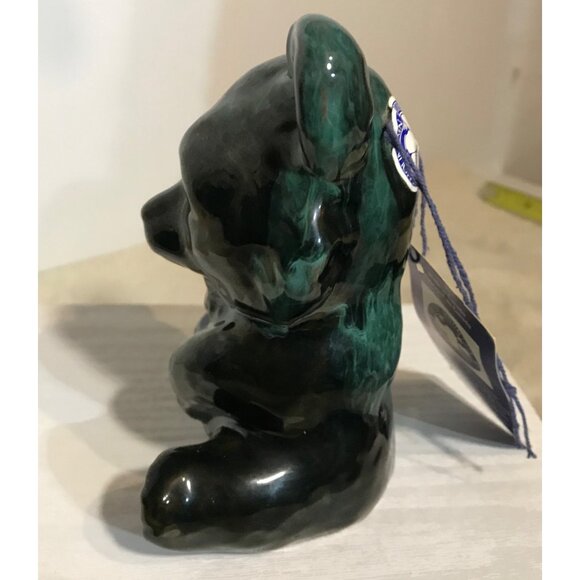 Blue Mountain Pottery Bear Figure Seated Green Drip Glaze Canada 5" Original Tag - Picture 5 of 12